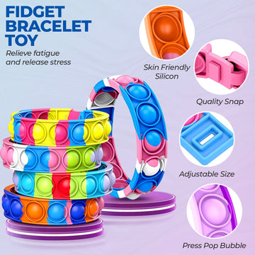 16 PCS Bracelets Glow in The Dark Pop it Fidget Toy Rainbow Party Favors Wristband Set Push Bubbles Sensory Pack Kids Ages 5 8 12 mature-themed Student Gift