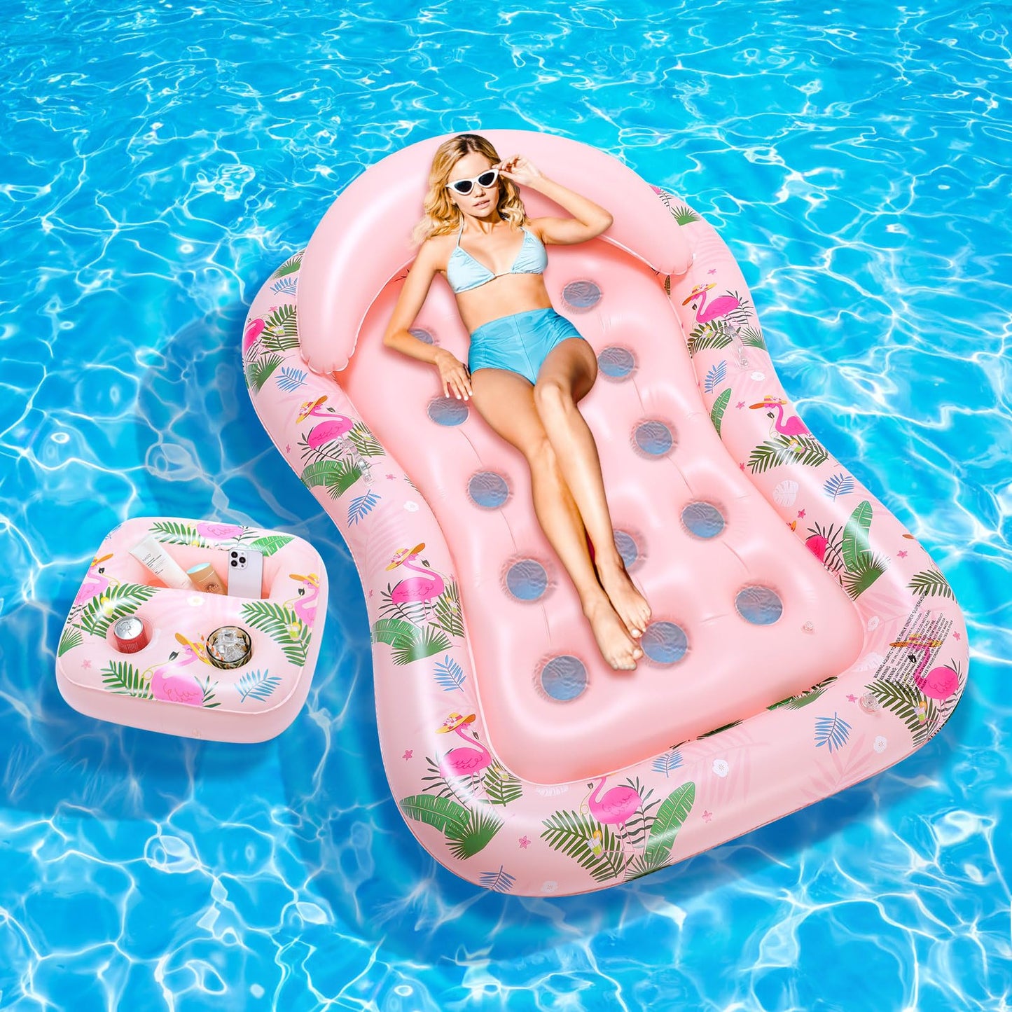 Moko Inflatable Pool Floats Adult-Water Lounge With Detachable Headrest & Cup Holders Pool Lounger Float Raft Swimming Pool Floa