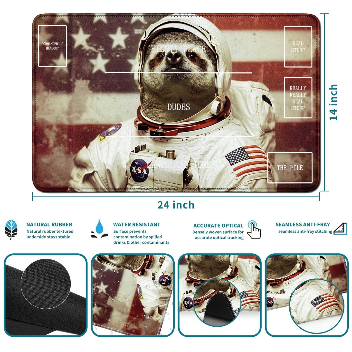 Rwutytiul Flag Sloth Card Playmat 24 X 14 Inch With Tube Bag, Card Gameplay Desk Mat With Zones For Commander Deck Mtg Rpg Ccg T