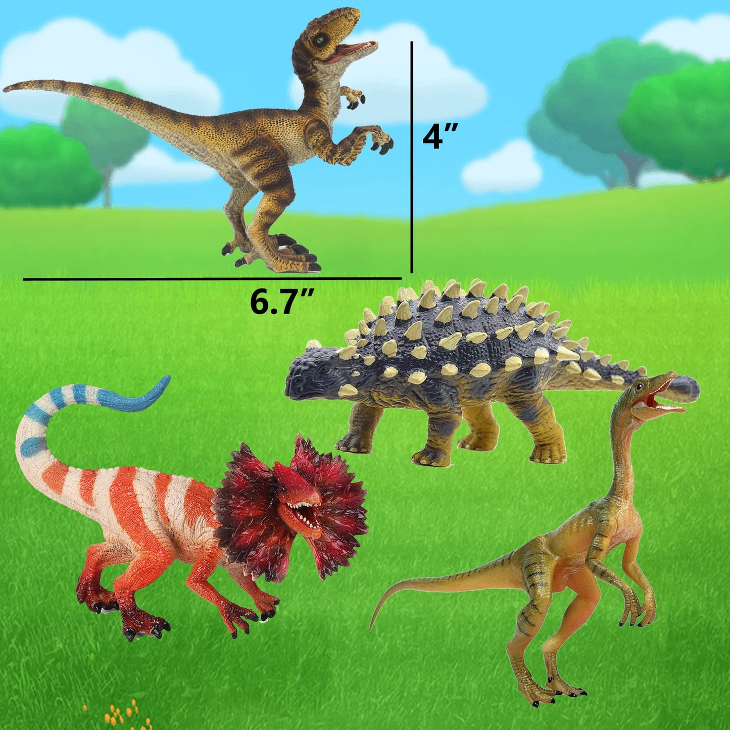 Gemini&Genius 4 Pcs Dinosaur Toys, Ankylosaurus Velociraptor Compsognathus Dilophosaurus Dinosaurs Set, Party Favor, Dinosaur Collector, Party Gifts For Kids 3 Years Old And Up