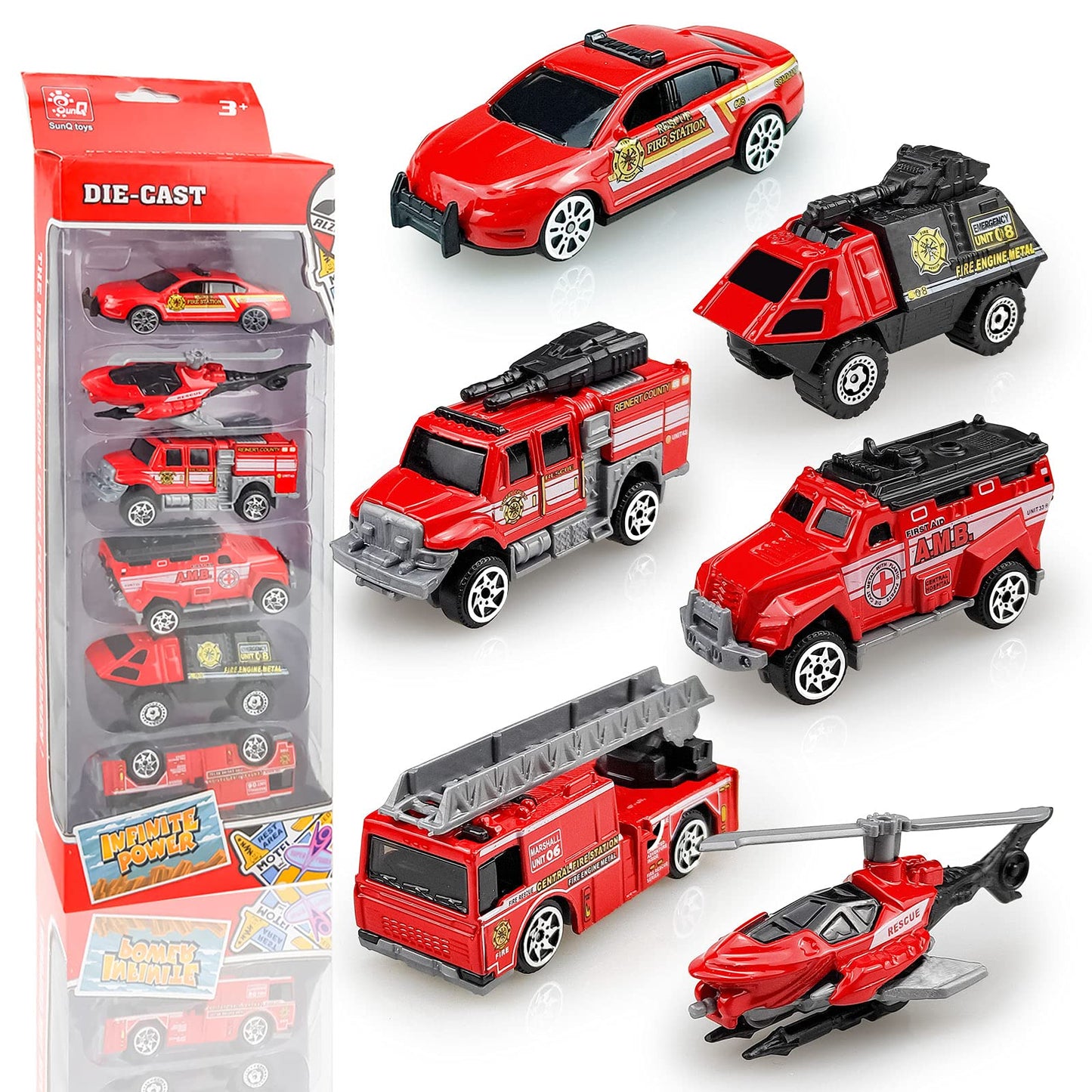 Diecast Fire Rescue Truck Vehicle Set, Alloy Metal Fire Truck Model Car Toys, Realistic Mini Rescue Emergency Fire Truck Car Toy