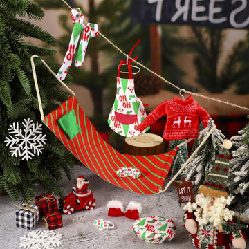 12 Pcs Christmas Elf Accessories Kits Include Christmas Doll Sleeping Bag Sweater Apron Chef Hat Scarf Earmuffs Eye Mask Snow Tu