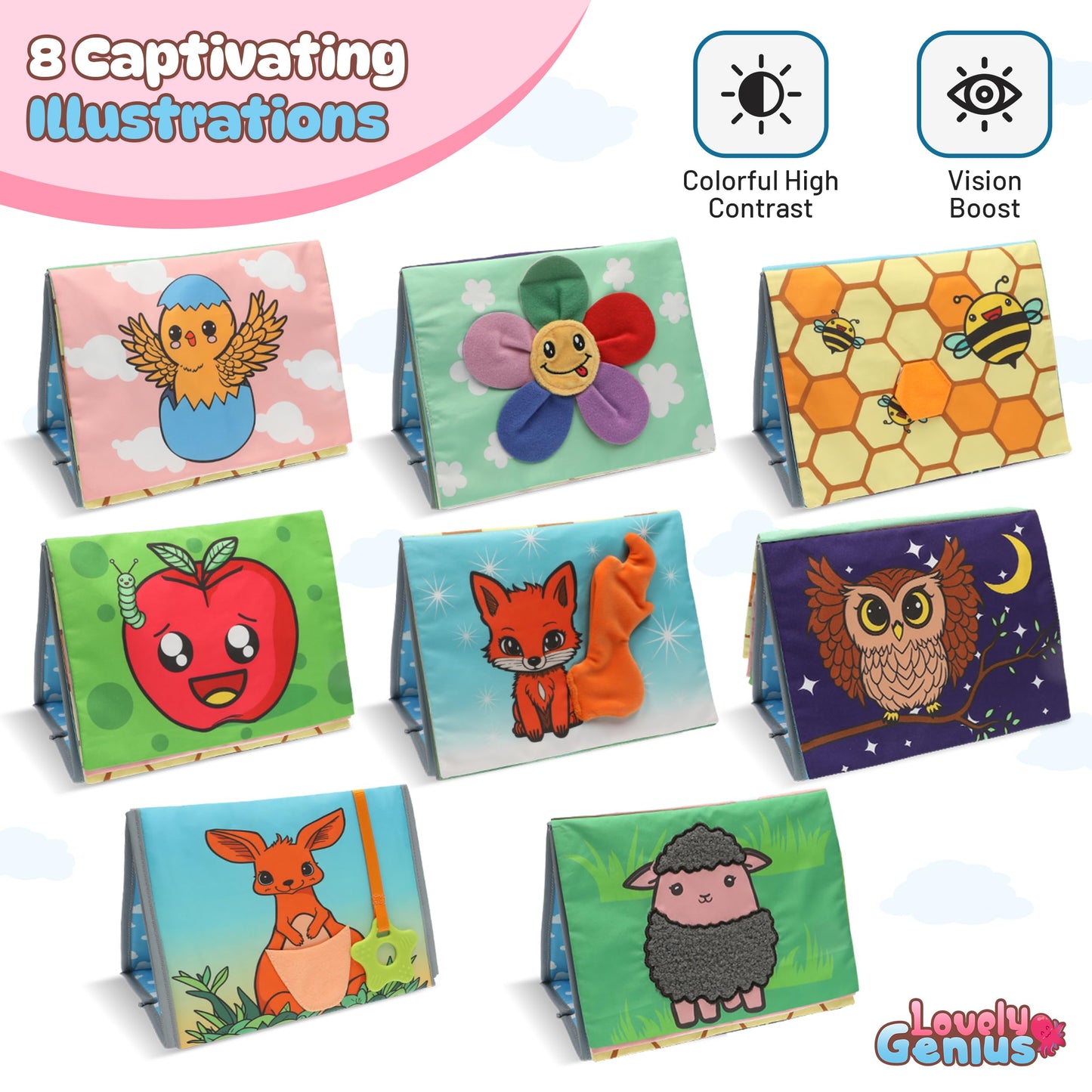 Premium Baby Tummy Time Mirror With Crinkle Books For Babies, Baby Teether Toys, Baby Books 0-6 Months, Tummy Time Toys Developm
