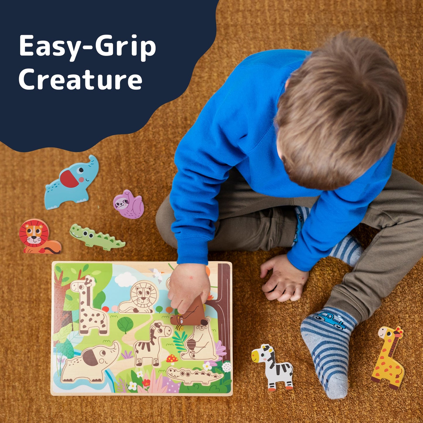 Prextex Baby Chunky Wooden Puzzles For Toddlers - Educational Zoo Animal Puzzle Set - Develops Hand-Eye Coordination And Fine Motor Skills - Ideal For Ages 18 Months And Up - 11.5 X 8.6 Inches