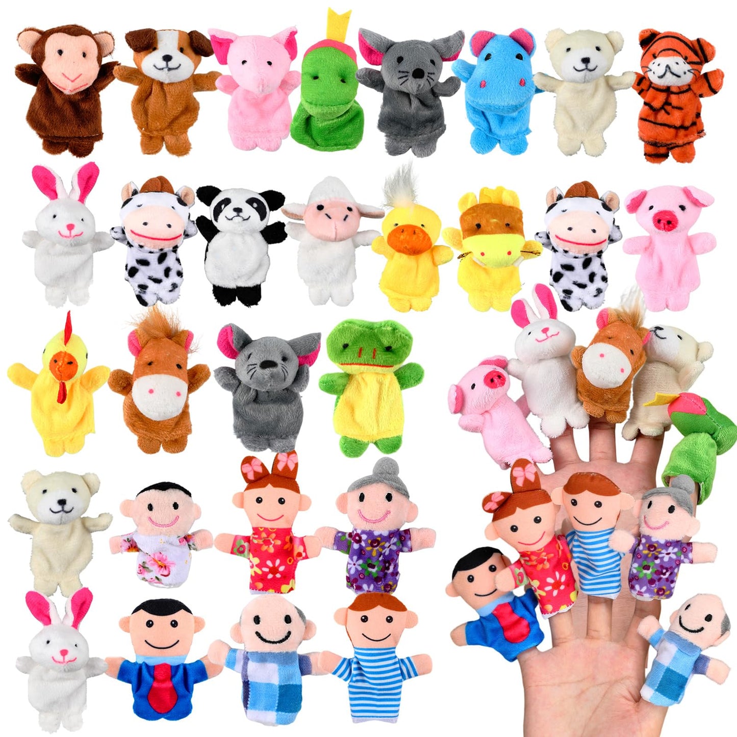 Lenwen 28 Pieces Finger Puppet Set Soft Plush Finger Puppet Mini Stuffed Animals Family Figures Assortment for Storytelling, Rol
