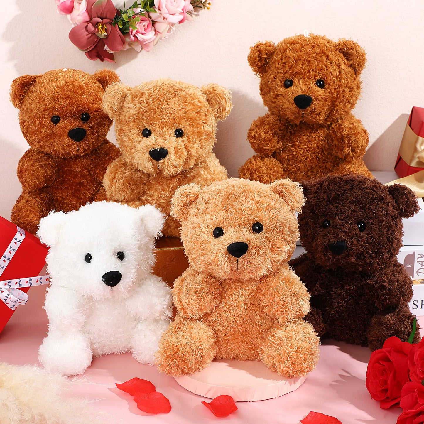 Hydren 6 Pieces Bear Stuffed Animals 8 Inch Plush Bears Toys Soft Bear Doll Bulk For Wedding Present Baby Shower Gender Reveal B