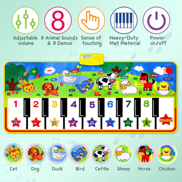 M Sanmersen Piano Mat, 53'' X 23'' Musical Toys For Toddlers Floor Piano Touch Playmat With 8 Animal Sounds, Music Piano Keyboard Dance Mat Toddler Toys Gifts For Boys And Girls 1 2 3 4 5 Year Old