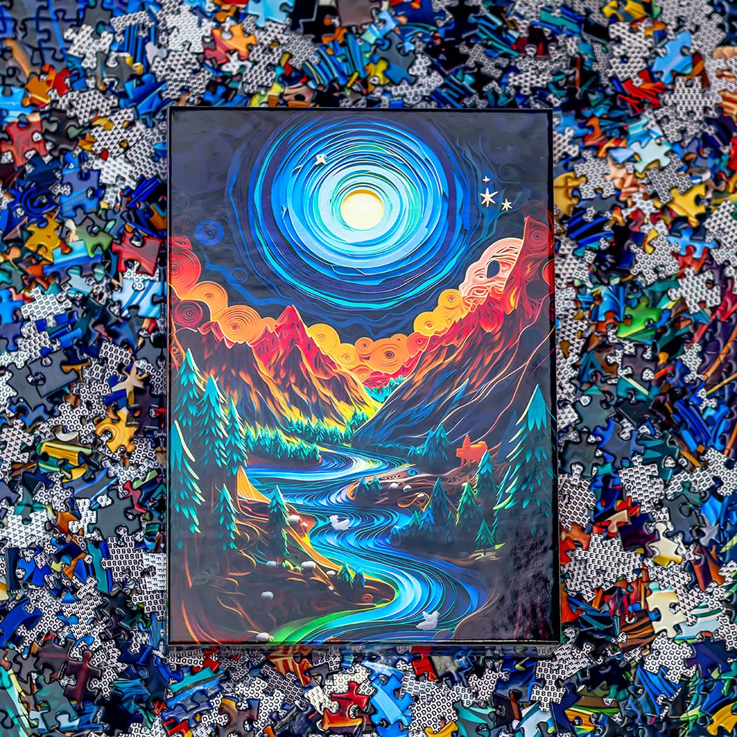 Bgraamiens Puzzle-Paper Quilling Mountains And Rivers-1000 Pieces Paper Quilling Art Puzzle Color Challenge Jigsaw Puzzles For Adults And Kids