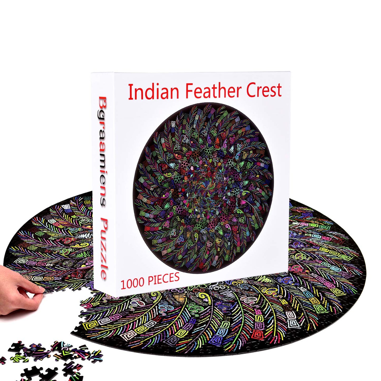 Bgraamiens Puzzle-The Indian Feather-1000 Pieces Round Puzzle Color Challenge Jigsaw Puzzles For Adults And Kids