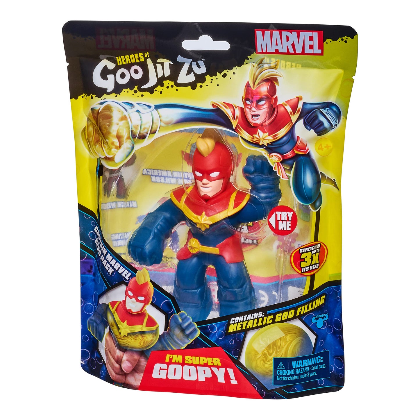 Heroes Of Goo Jit Zu Marvel Hero Pack. Captain Marvel Squishy, Ideal Christmas/Birthday Present For Boys. Superhero Toy. Ages 4 Years+, Blue, 4.5 - Inch Tall