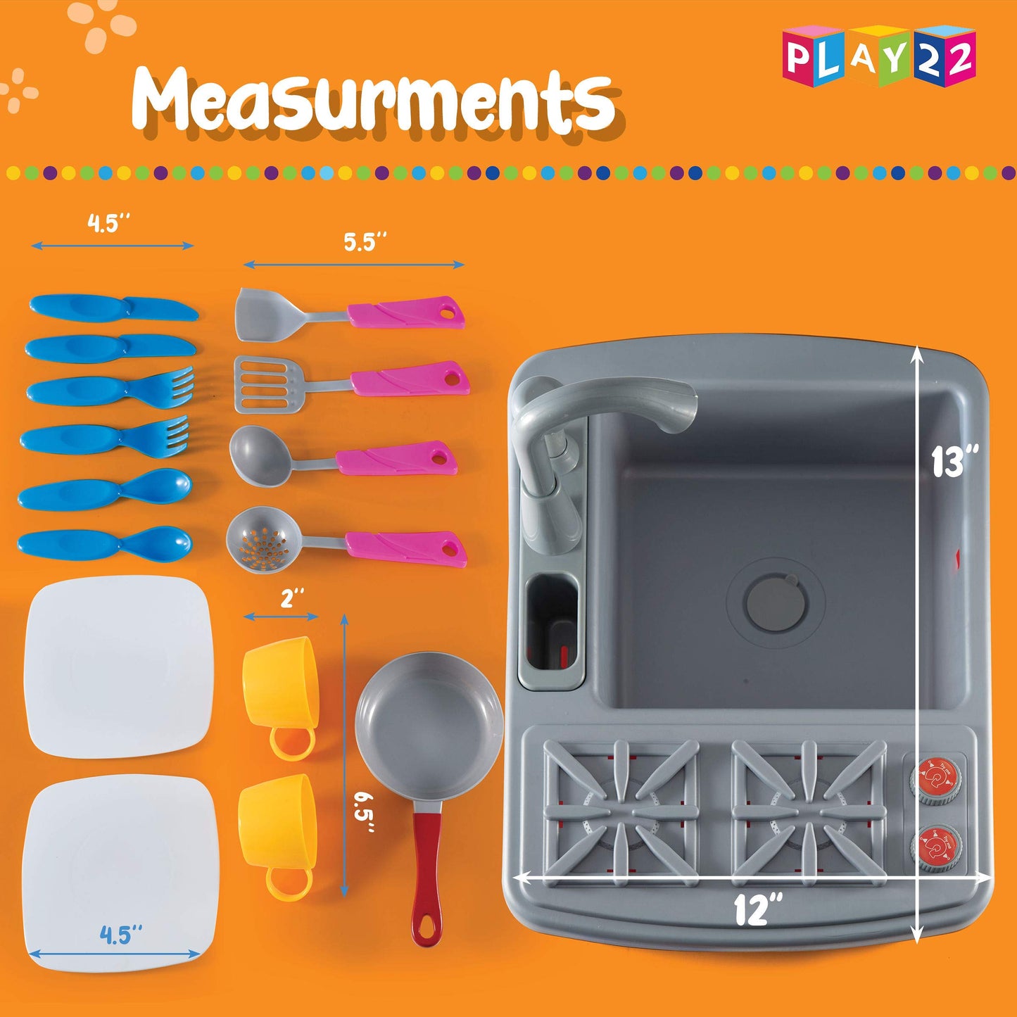 Play22 17 Pc Kids Play Sink with Running Water - Kitchen Sink Toy - Toddler Sink Toy with Real Faucet & Drain, Dishes, Utensils