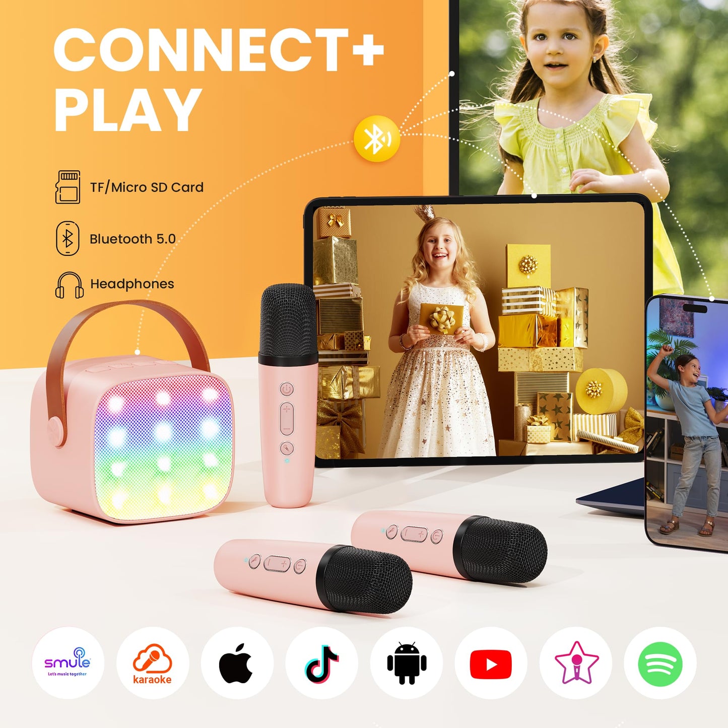 Yll Mini Karaoke Machine For Kids Adults: Portable Loud Speaker With 3 Wireless Microphones -Most Popular Birthday Party Gifts F
