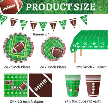 Football Party Supplies Tableware Set Football Theme Party Decorations Including Plates Napkins Cups Touchdown Tablecloth Banner