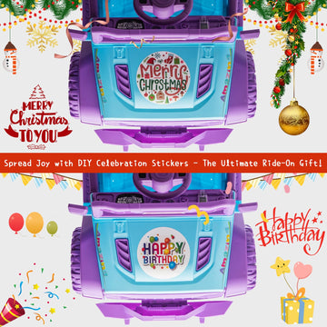 Modern-Depo 12V Kids Ride On Car Truck with DIY Stickers, Manual/Remote Control Electric Car with LED Lights, 2 Motors, 2 Speeds