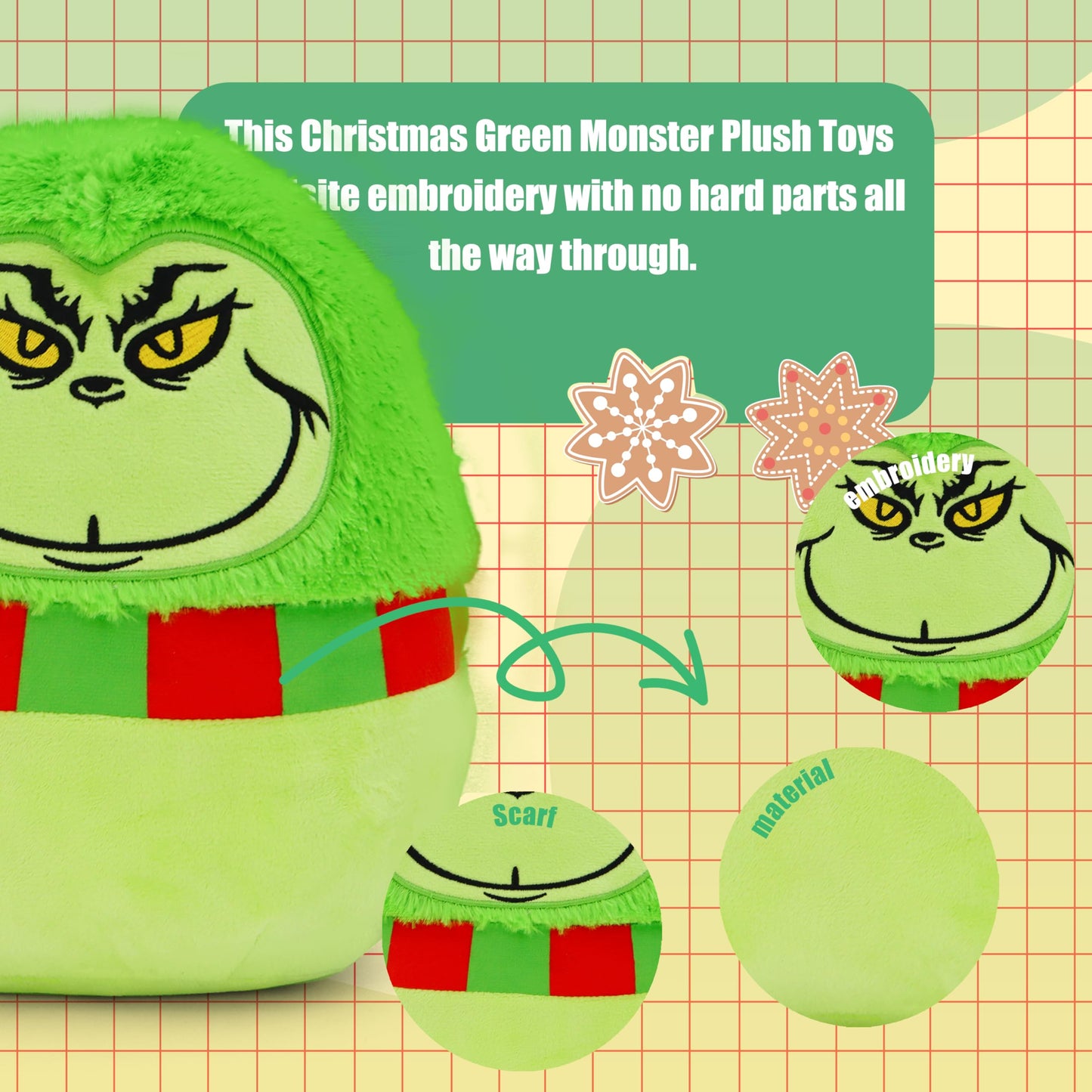 Azate Christmas Green Monster Plush Toys, Dog Plush, Delightful Gift For Children, Christmas Decorations