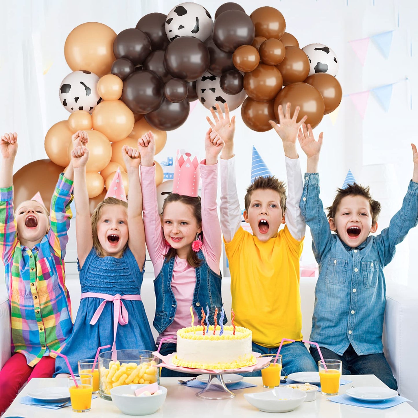 128 Pcs Cow Print Balloon Arch Kit, Brown Nude Tan Apricot Cow Balloon Arch Garland Kit Different Sizes, Latex Balloons Garland
