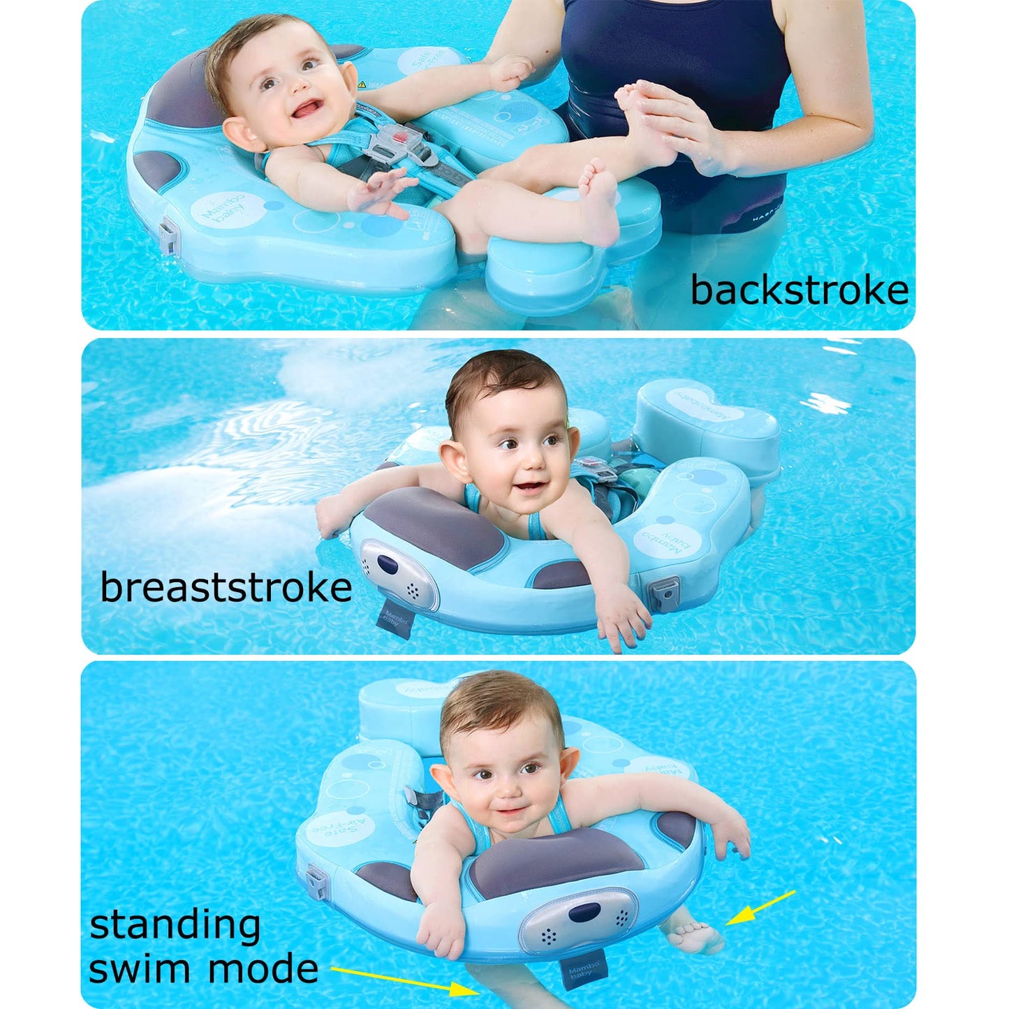 Big Buoyancy And Comfort Mambobaby Float With Canopy And Tail New Upgraded Non-Inflatable Baby Pool Float Mambo Float Swim Trainer Solid Infant Swim Float Adjustable Pearl Foam Baby Swim Ring