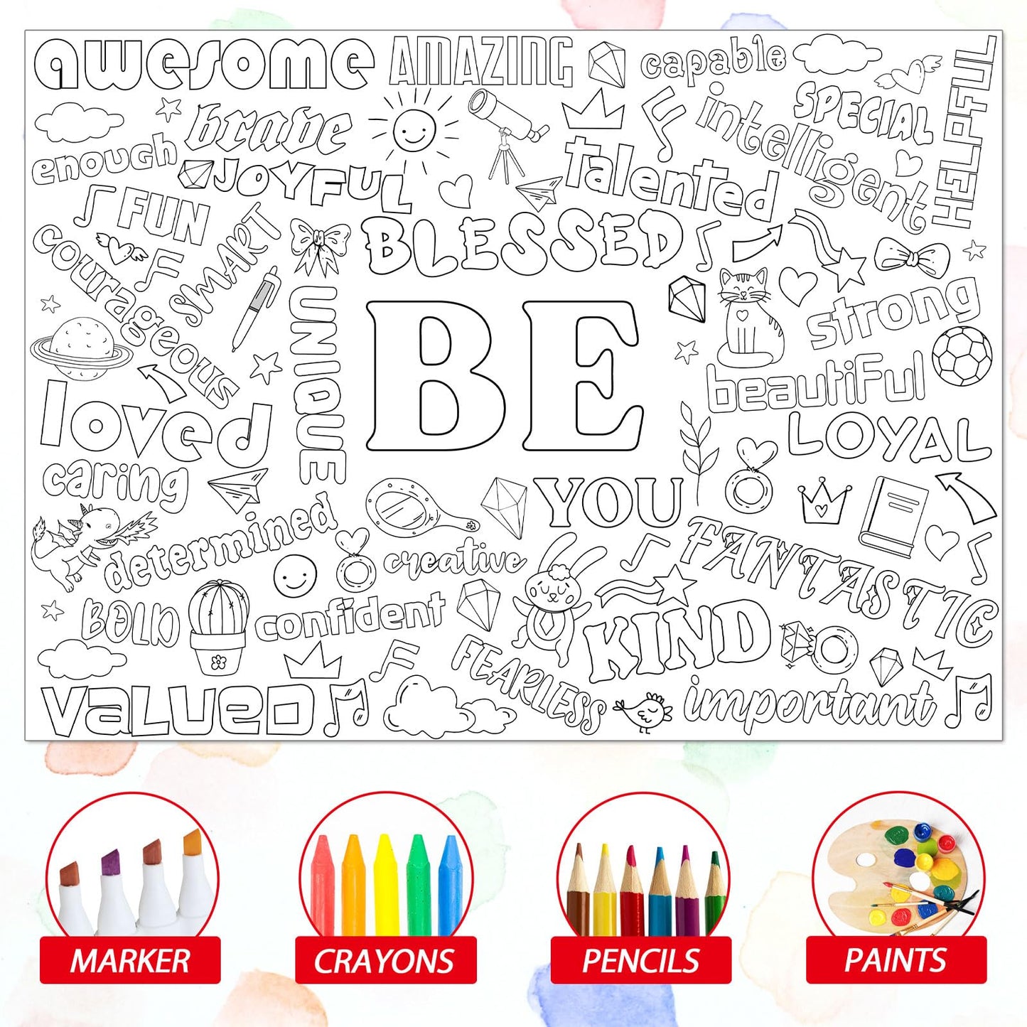 Giant Motivational Positive Coloring Poster For Kids Be Huge Inspirational Quotes Coloring Tablecloth Large Positive Coloring Bo
