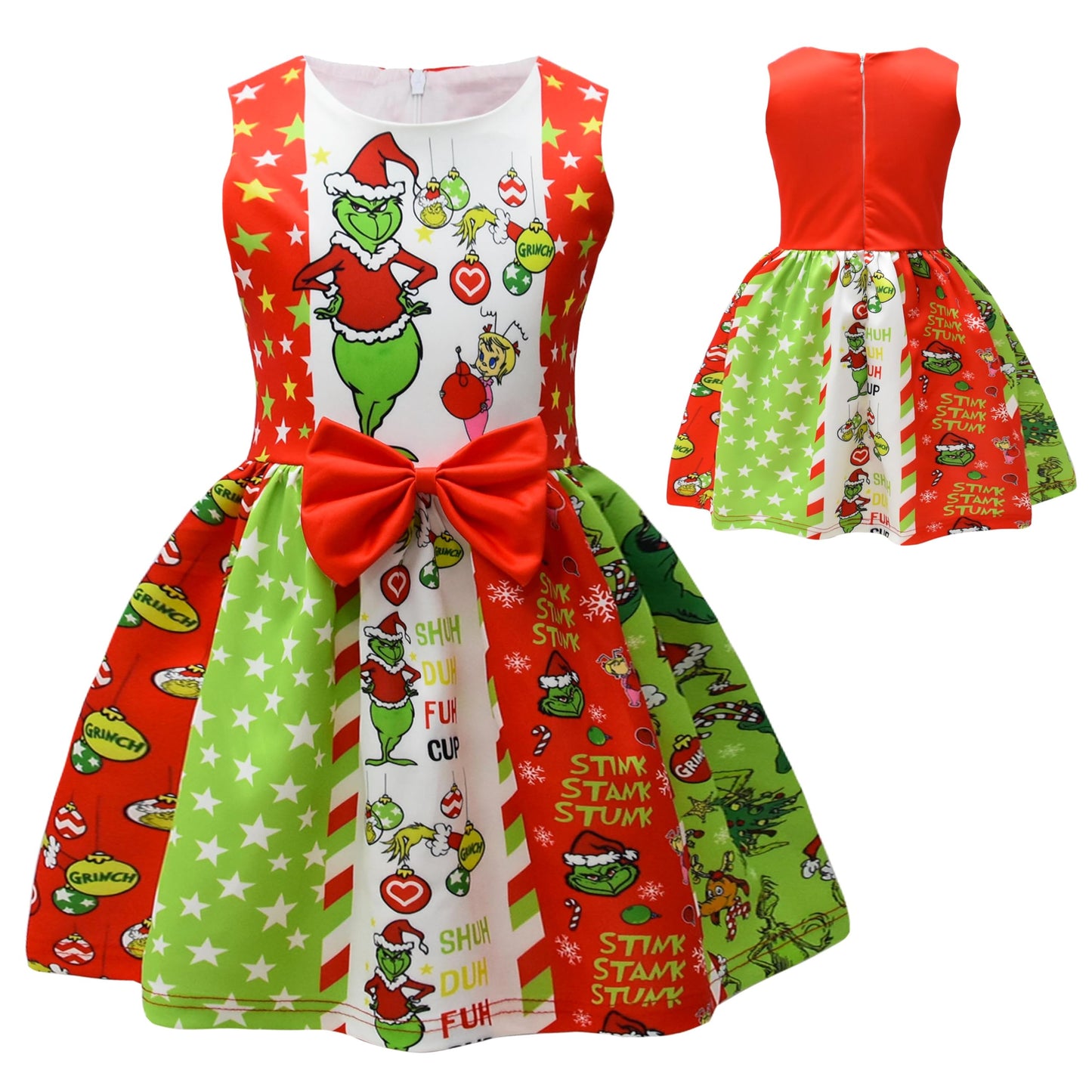 Maturead Kids Girls Dress Sleeveless Cartoon Casual Dress Halloween Christmas Party Dress Green 2-10 Years
