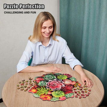 Leogor Large Wooden Puzzles For Adults 500 Piece – Colorful Succulent Jigsaw Puzzle With Unique Laser Cut Animal-Shaped And Flowers-Inspired Wood Pieces – Challenging Design, Xl Size 18.7'' X 18.2''
