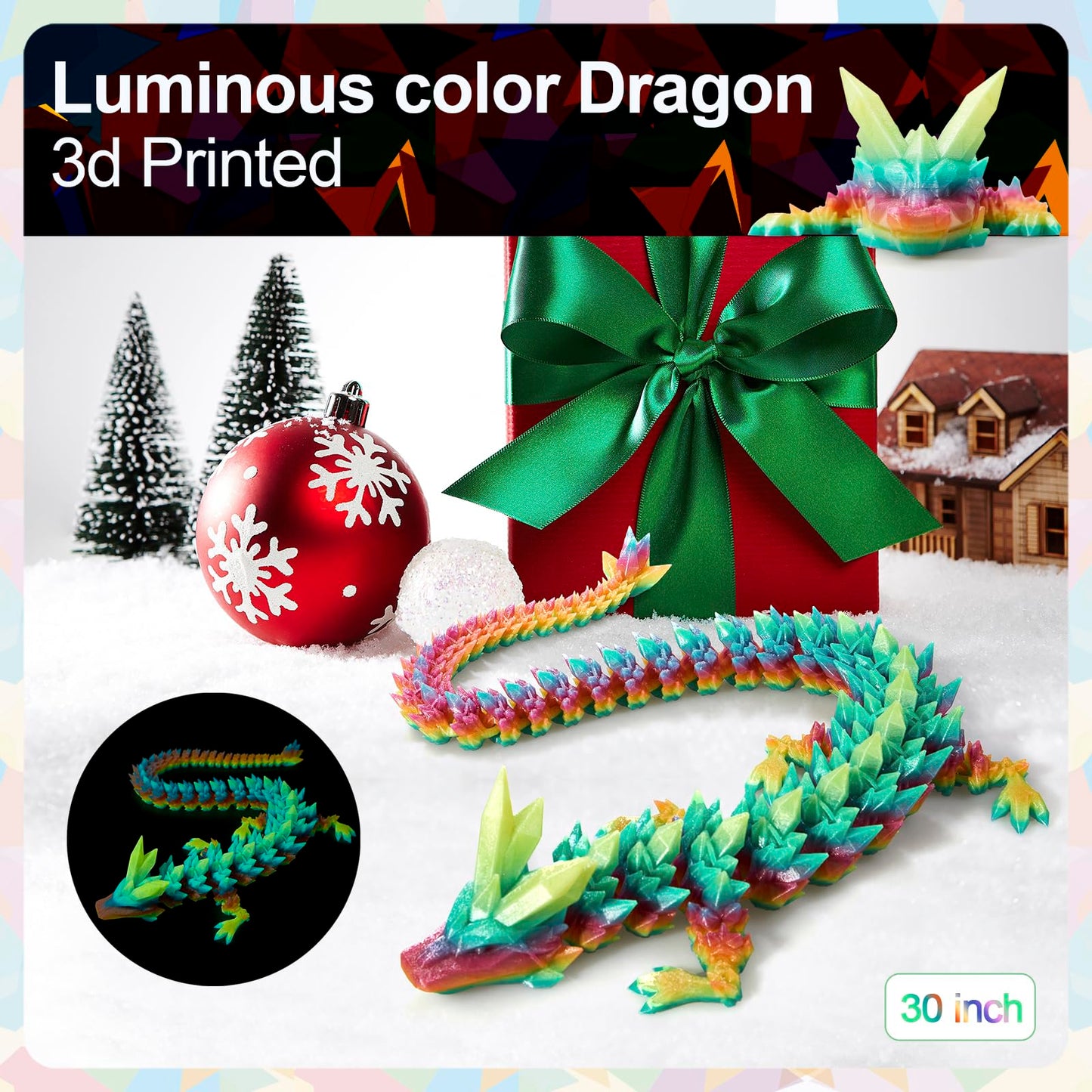 Meet Gladness 30 In 3D Printed Dragon, 30Inch Dragon,3D Dragon Toy,Large Dragon Present,Ariculated Crystal Dragon(Luminous Rainb