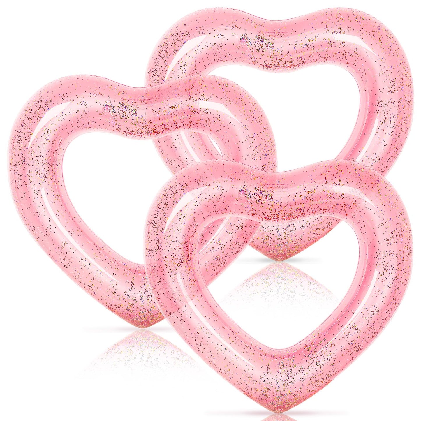 Whaline 3Pcs Inflatable Heart Pool Float With Glitter Inside Rose Gold Swim Heart Shaped Pool Rings Float Loungers Tube For Summer Swimming Pool Beach Bachelorette Party, 47.3 X 39.4 Inch