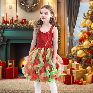 Girls Christmas Dress Red Green Tulle Dress for Special Occassion Party Christmas Wedding Dancing 4-10T