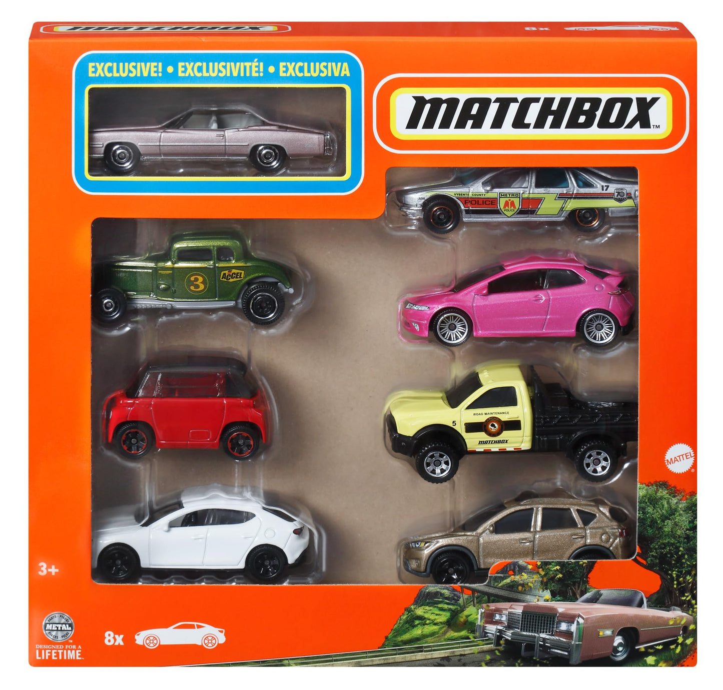 Matchbox Toy Cars or Trucks 8-Pack, Set of 8 Die-Cast 1:64 Scale Vehicles, Themed Multipack, Including 1 Exclusive (Styles May V