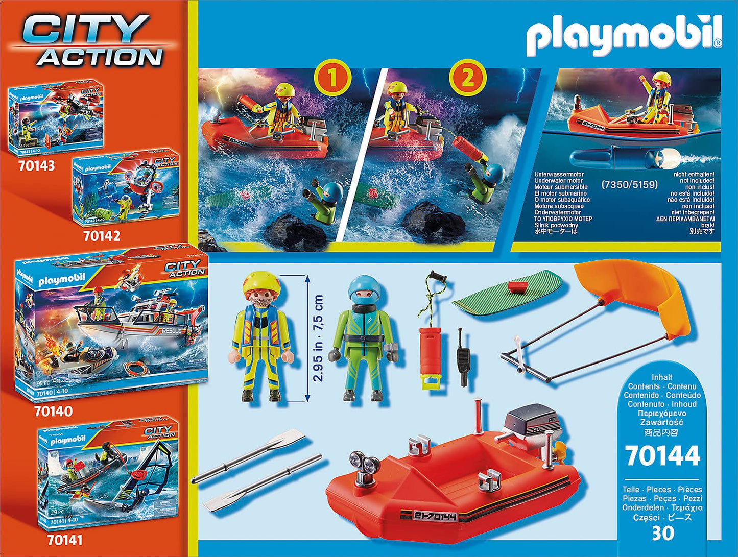 Playmobil Kitesurfer Rescue Set with Speedboat, One Size, Colourful, Model 70144, Plastic