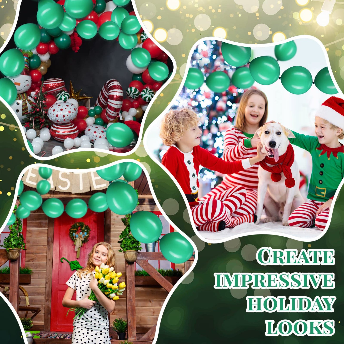100 Pcs Link Balloon Linking Balloon Latex Linkable Balloons Connected Wedding Party Decoration (Dark Green, 10 Inch)