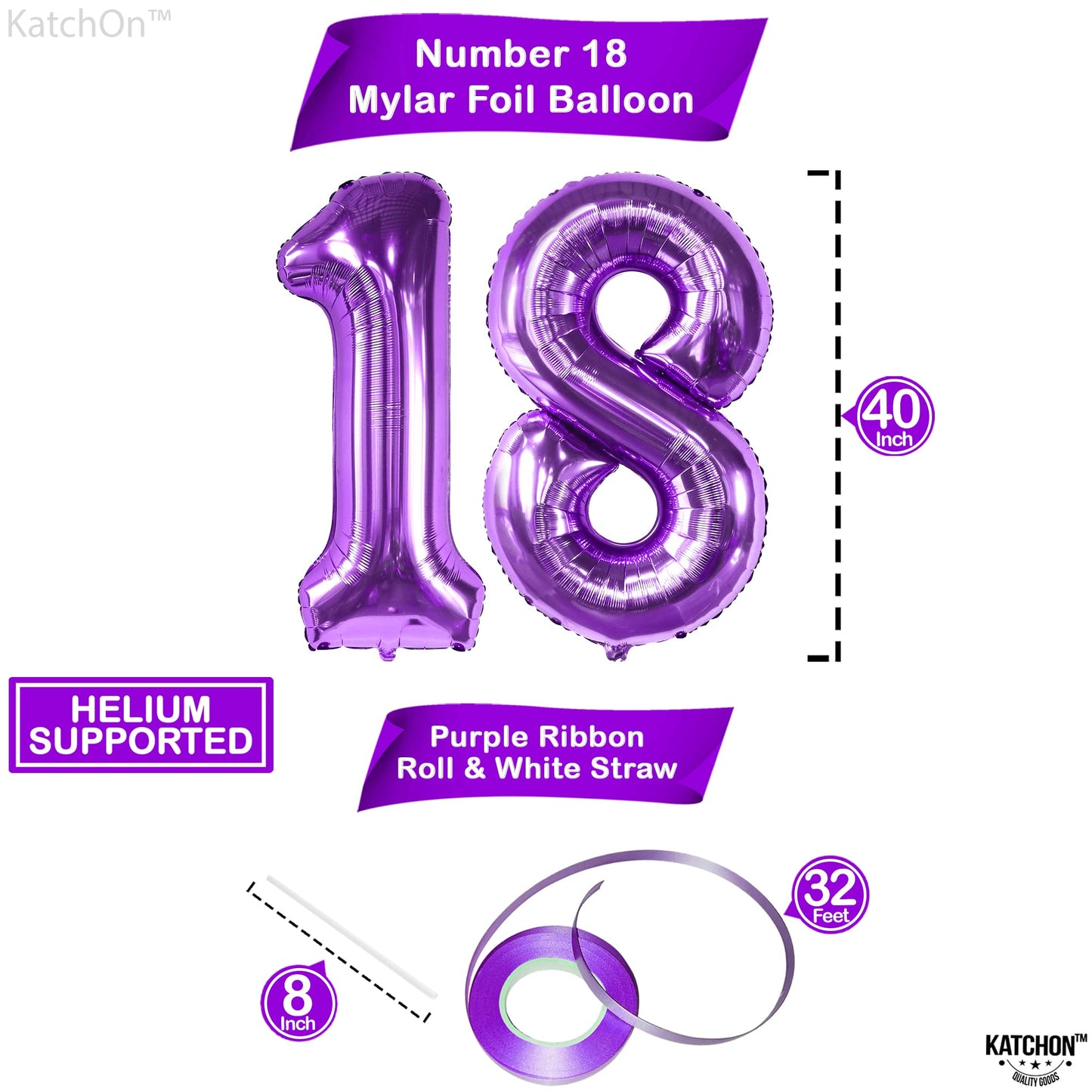 Katchon, Purple 18 Balloon Numbers - Huge, 40 Inch | 18 Number Balloons | 18Th Birthday Balloons, 18Th Birthday Decorations For Girls | 18 Balloon Numbers Purple, 18Th Birthday Decorations For Boys