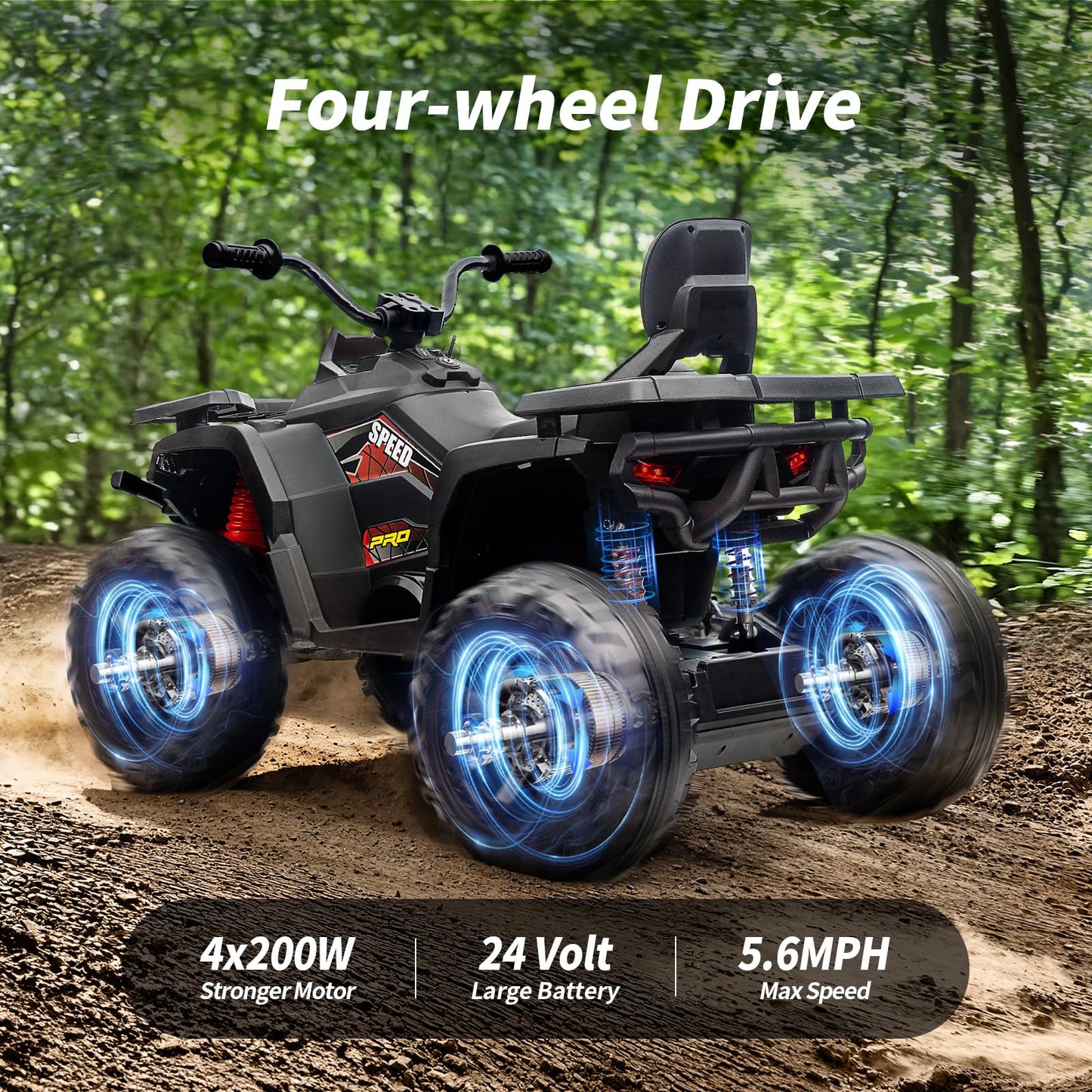 Hikiddo Kids Atv 4 Wheeler, 24V 4Wd Electric Atv Ride On Toy For Big Kid W/ 2-Seater, 4X200W Motor, 5.6Mph Max Speed - Pink