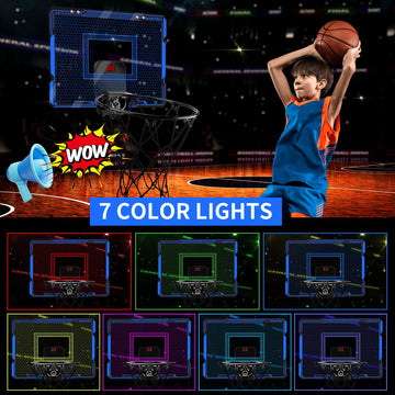 Basketball Hoop Indoor For Kids, Over The Door Basketball Hoops With Led Lighting & Audio Scoreboard, Mini Basketball Hoop Baske