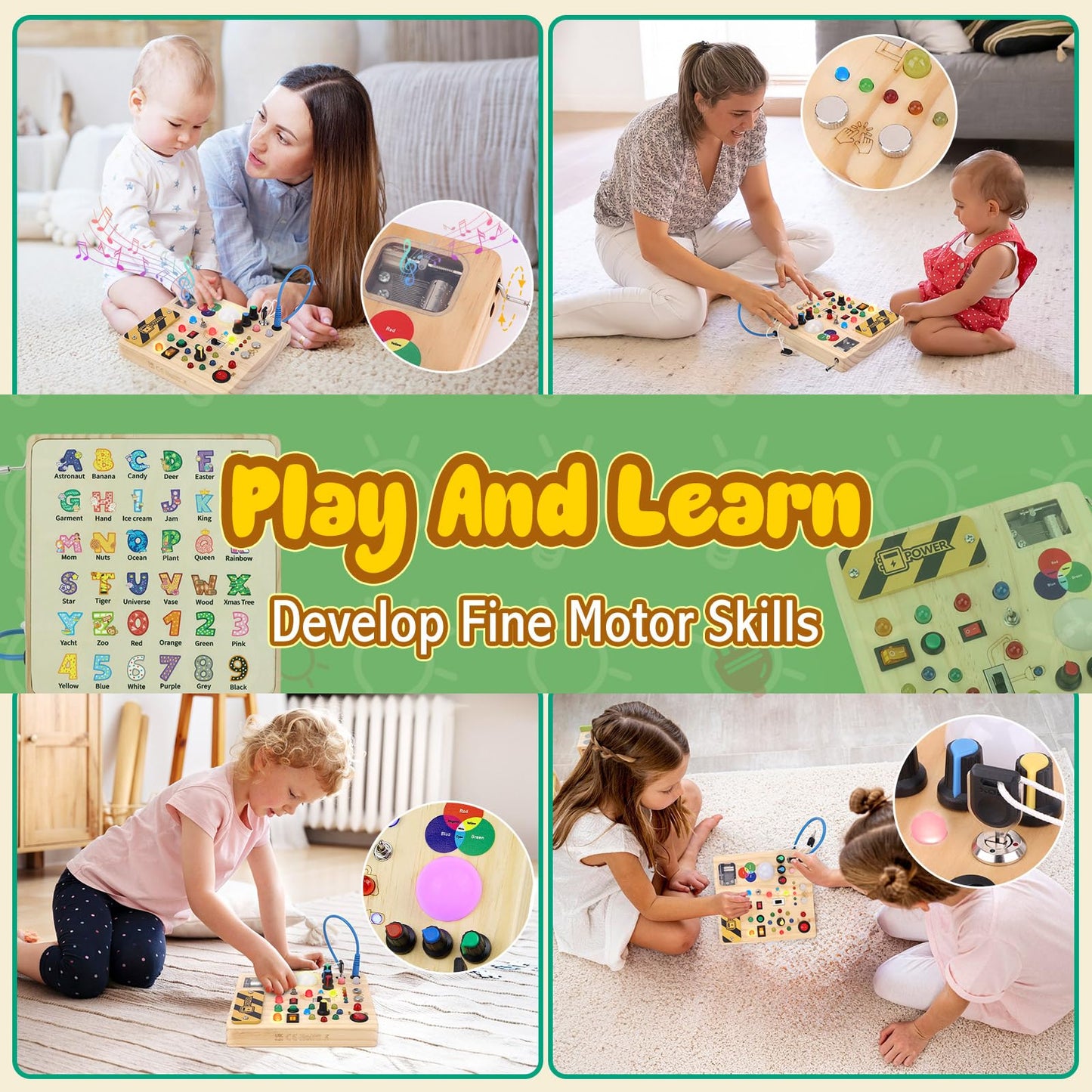 Iabedi Busy Board,Montessori Toys For 1-3 Years Old, Wooden Toddler Toys, Autism Sensory Travel Toys, Ideal Gift For 1+ Year Old