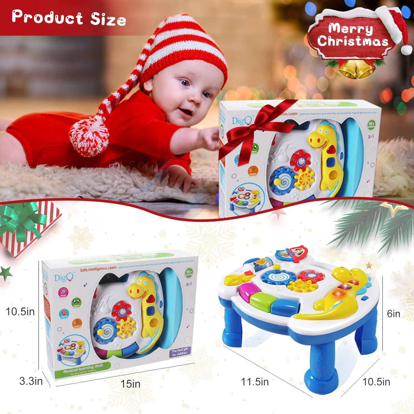 Juejiazkiy Music Baby Activity Center Toy 12-18 Months Activity Table Baby Toys 6 To 12 Months Early Learning 8 9 10 12 Month Old Toddlers Christmas Birthday Gifts For 1 2 3 Year Old Infant Kids