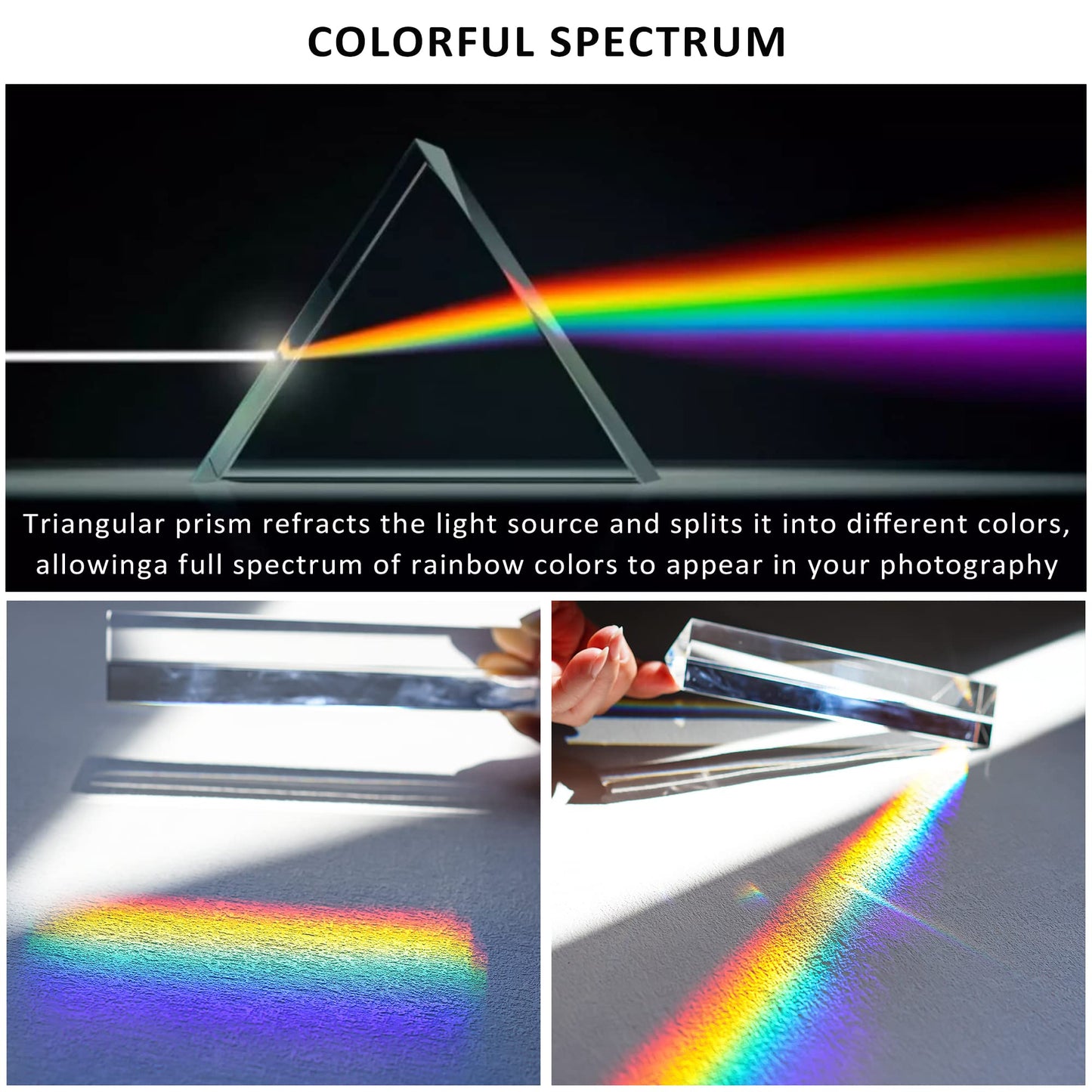 Qfkris 2 Pack 6Inch K9 Crystal Optical Glass Triangular Prism Clear Triple Prism For Photography Effects Physics Teaching Light Spectrum Optics Kits,Clear