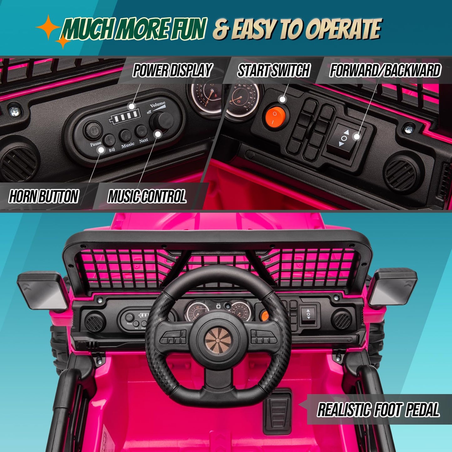 Joymor 12V Kids Ride On Truck With Remote Control, 4 Wheels Battery Powered Kids Car, Electric Play Car With Led Lights/Horn/Remote And Manual Control/3-5 Mph Speed/Gift For Girl Boy (Hot Pink)