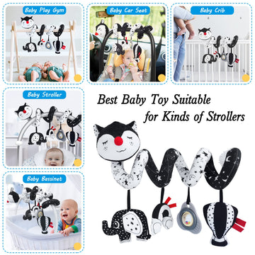 Car Seat Toys For Babies 0-6 Months, Black And White Spiral Carseat Toys For Infant 0-3 Months, High Contrast Baby Toys For 3-6