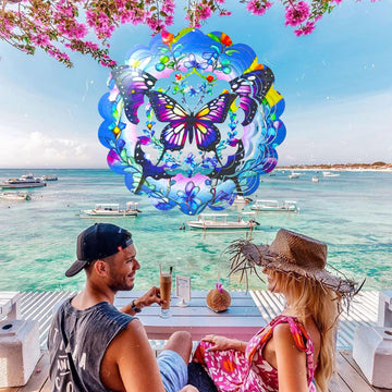 Wind Spinners Outdoor Hummingbird Art12 Inch 3D Stainless Steel Laser Cut Metal Art Geometric Patternwind Sculpture Hanging For