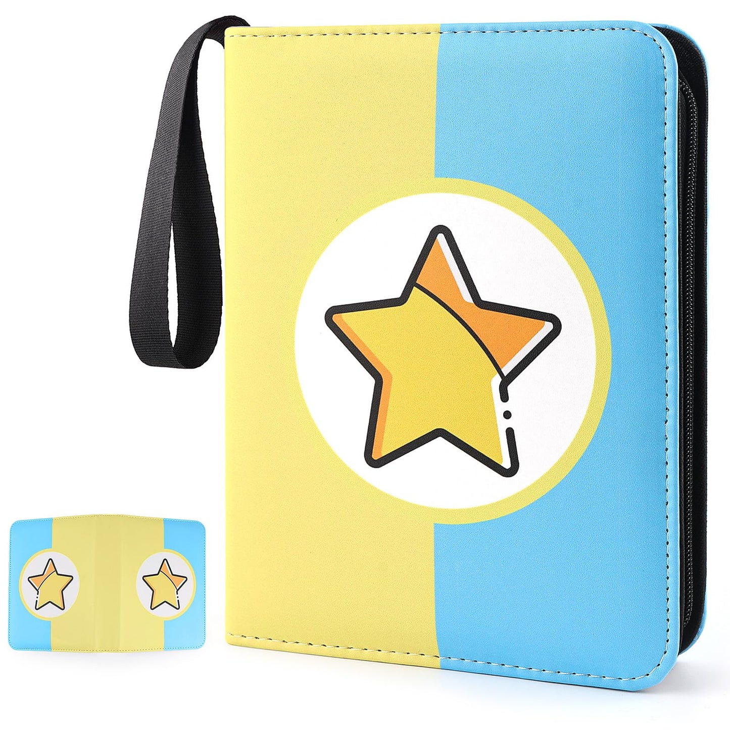 Card Binder 4-Pockets, 400 Pockets Card Holder With 50 Removable Sleeves, Trading Card Collector Zipper Album Holder, Yellow Blu