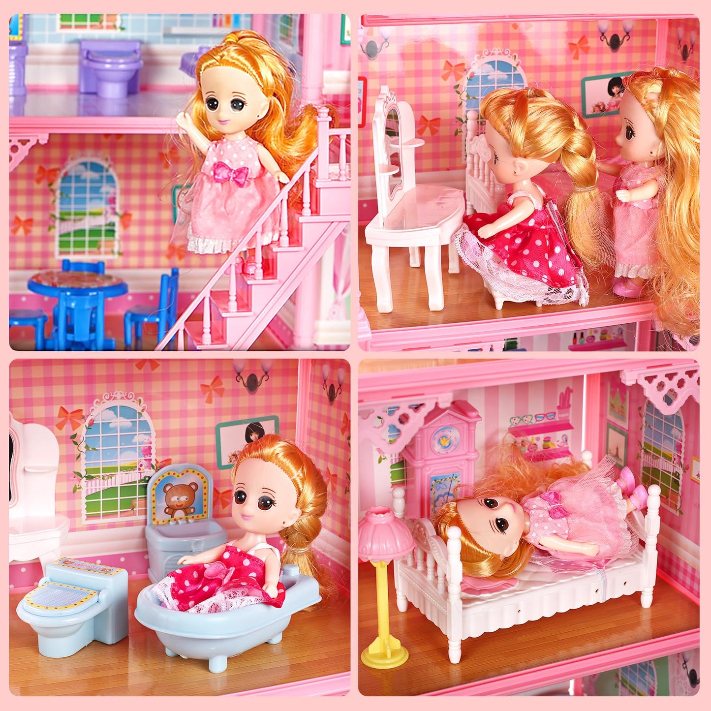 Huge Doll House Dollhouse With Light, Gift For Girls