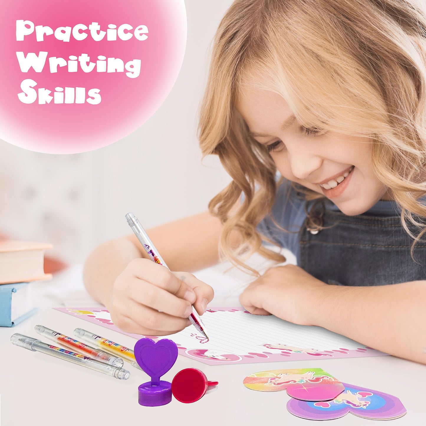 98Pcs Unicorn Stationary Set - Gifts For 6,7,8,9,10 Year Old Girl, Girls Stationery Set For Kids, Letter Writing Art Kit, Pretee