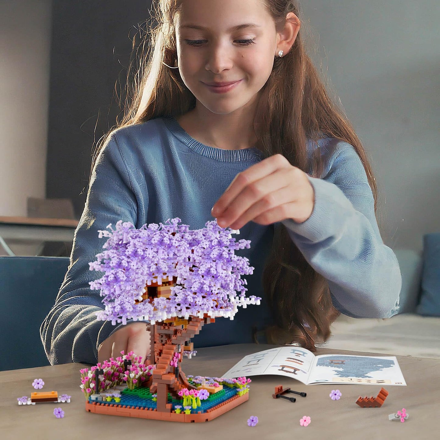 High Godo Cherry Blossom Bonsai Tree Micro Building Set, Japanese Sakura Tree House Model Sets, Flowers House Mini Bricks Building Kit, Creative Toys For Kids Adults 14+ (2200Pcs)