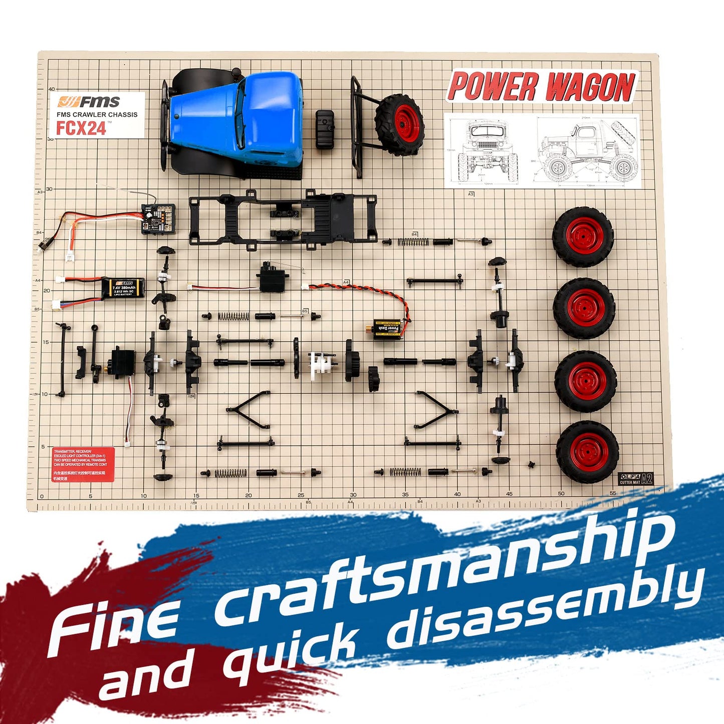 EAZYRC x FMS FCX 1/24 RC Semi Truck RTR, 4x4 RC Crawler for Sandland Desert Dirt Road for Men Boys with Battery, LED Light,Trans