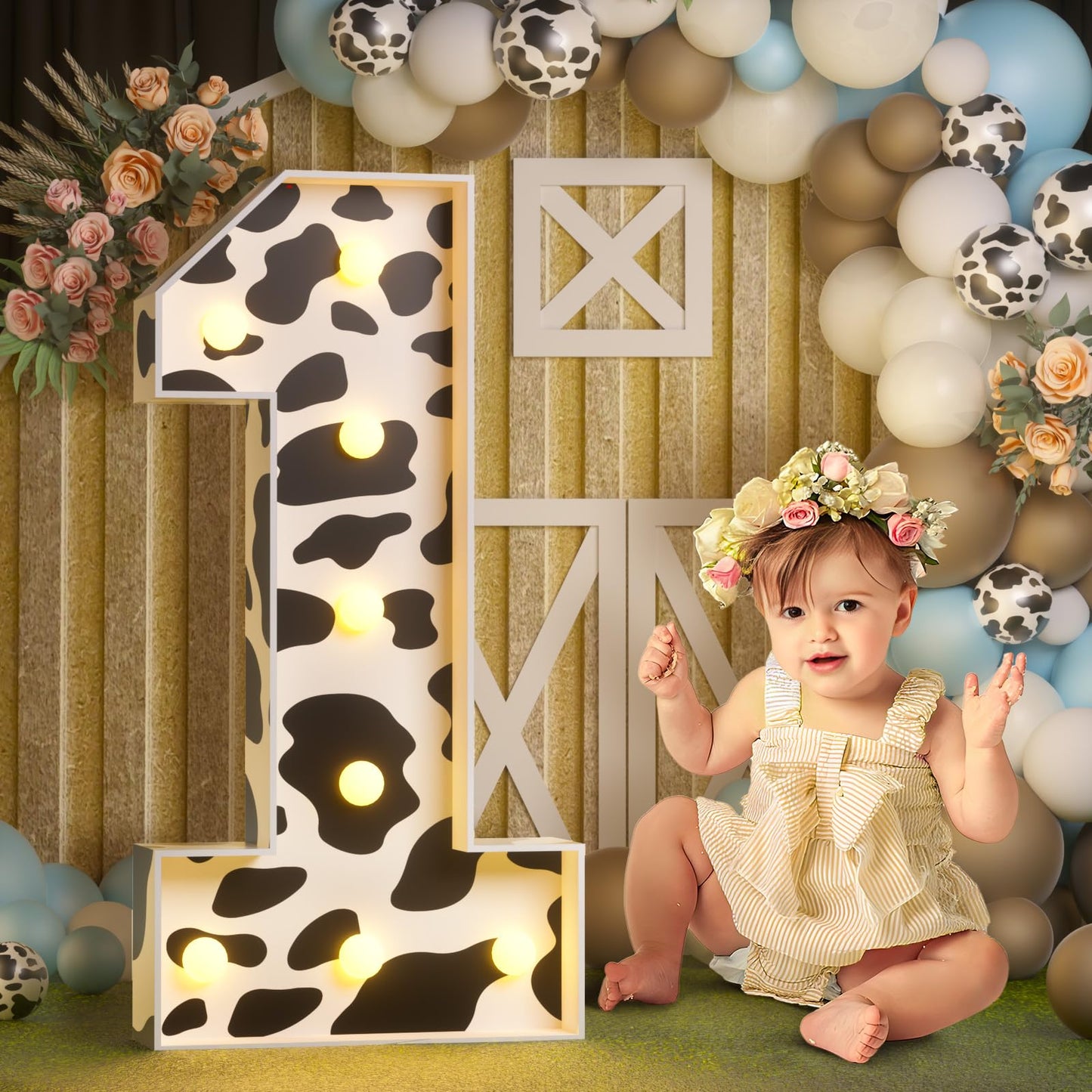 Marquee Numbers Cow Birthday Decorations: 3Ft Large Party Decor Boy Girl First 1St 21St Big Light Up Cardboard Number 1