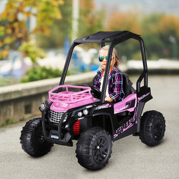 Aosom 12V Kids Utv, Battery Powered Electric Ride On Car With Music, Lights, Mp3/Usb, Suspension System & Remote Control, Toy Vehicle For Boys And Girls, Pink