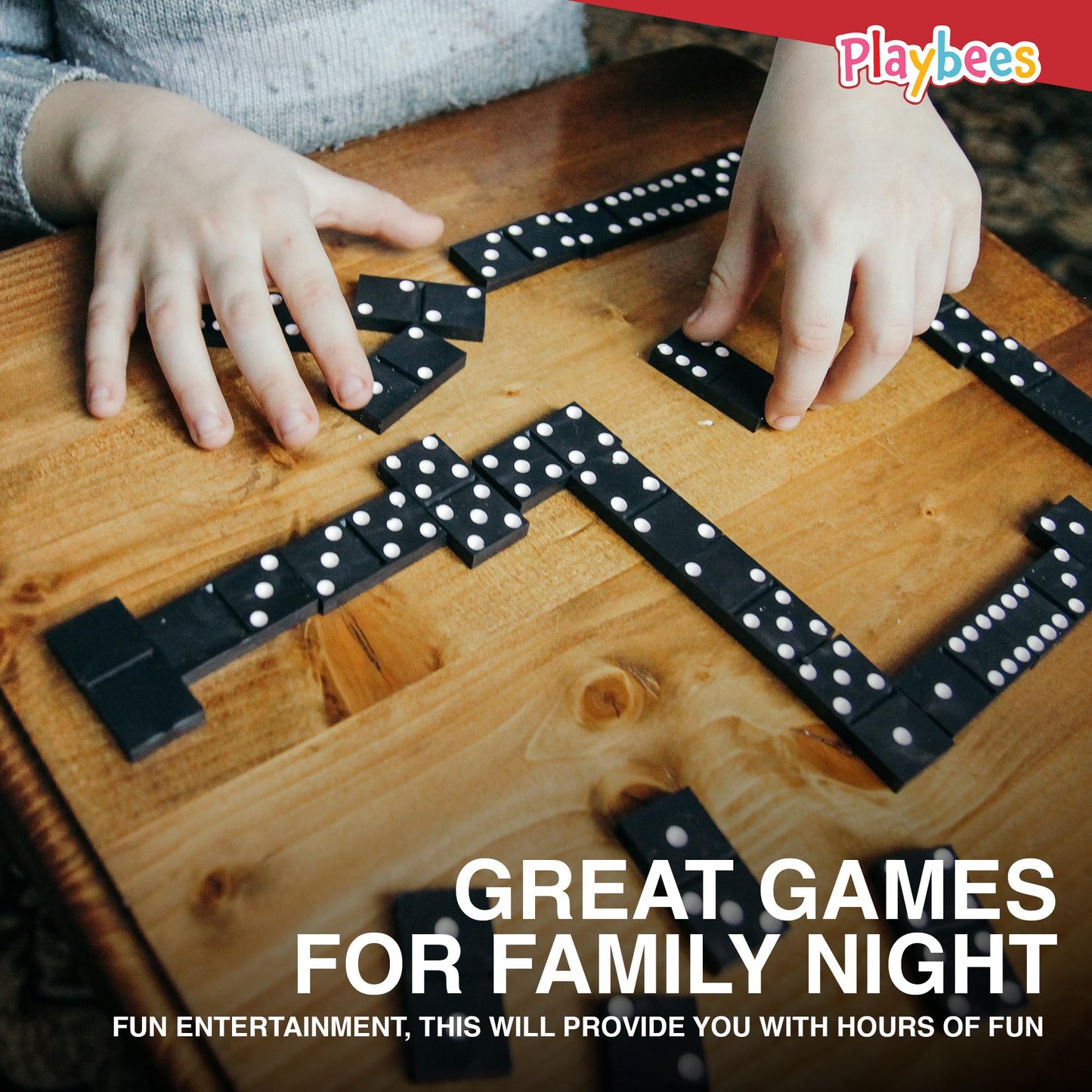 Playbees Mini Wooden Dominoes Set - 12 Pack - Classic Double Six Domino Game In A Wooden Case - Educational Board Games & Activi