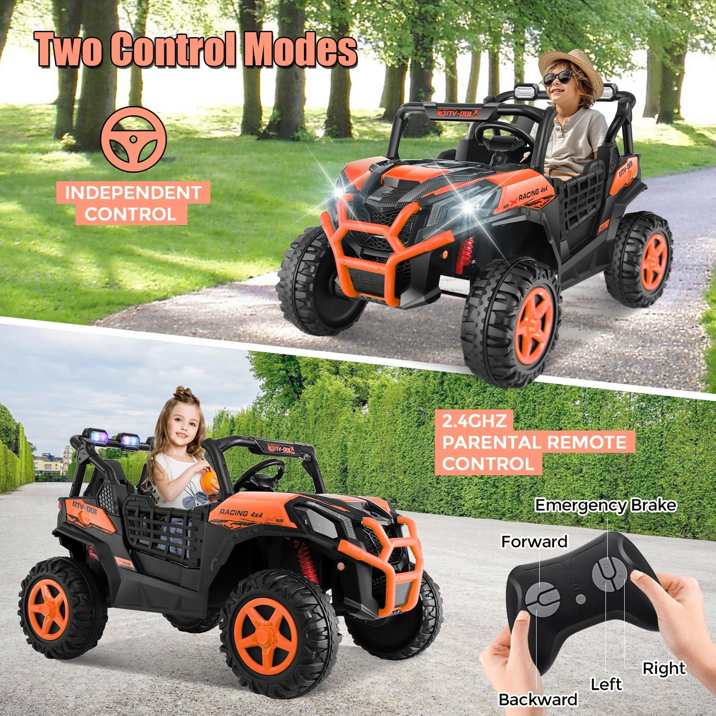 Hikole 24V Ride On Toys For Big Kids, 2 Seater Power Wheels 24V Electric Truck W/Remote Control, 20'' Spacious Seat, 4 Shock Abs