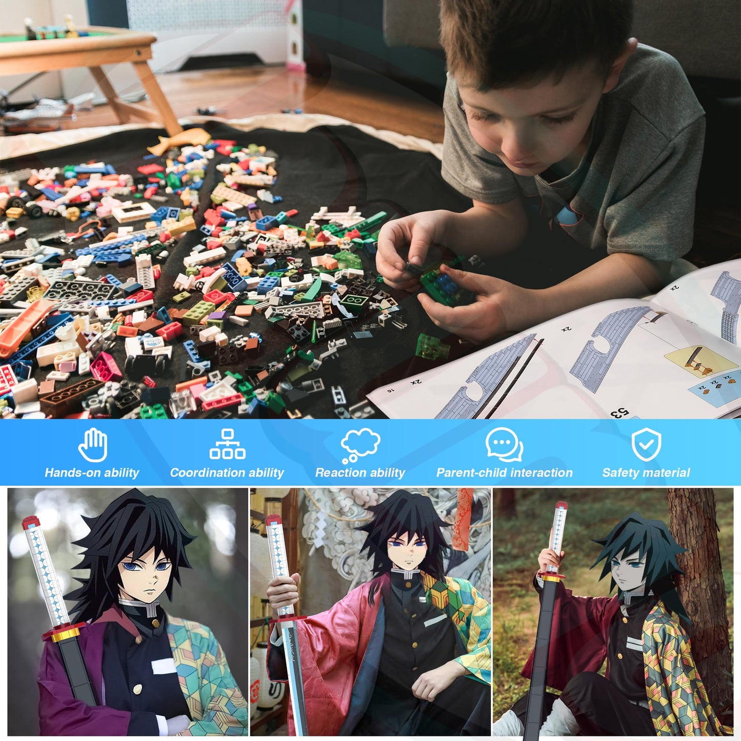 Jorumo Demon Slayer decorative replica blades Building Sets for mature-themeds and Kids 39in Tomioka Giyuu decorative replica blade Building Block with Scabbard and Stand Anime decorative replica blade Building Toy Katana Demon Slayer Gift 768 Pcs