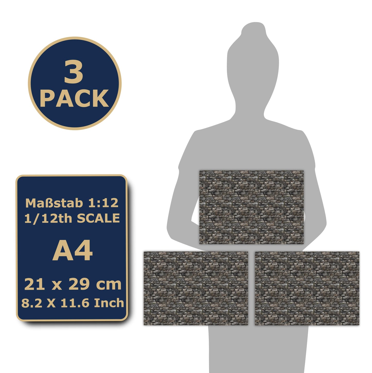 3 Sheets Self-Adhesive Wall Cladding For Dollhouse 1:12 Scale (Cottage 1)